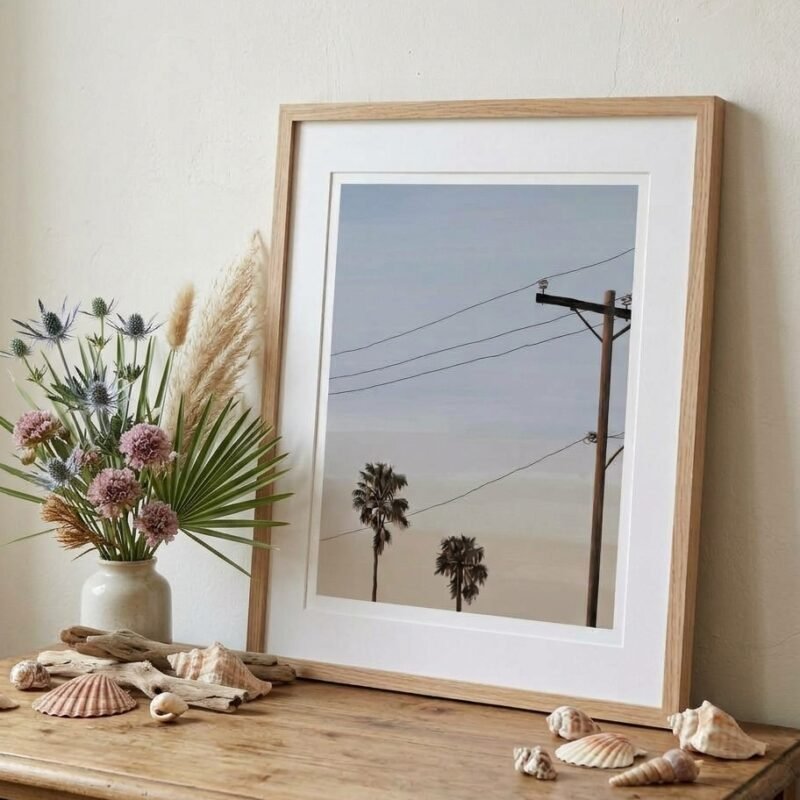 Moody Ocean Beach Palm Trees Art Print