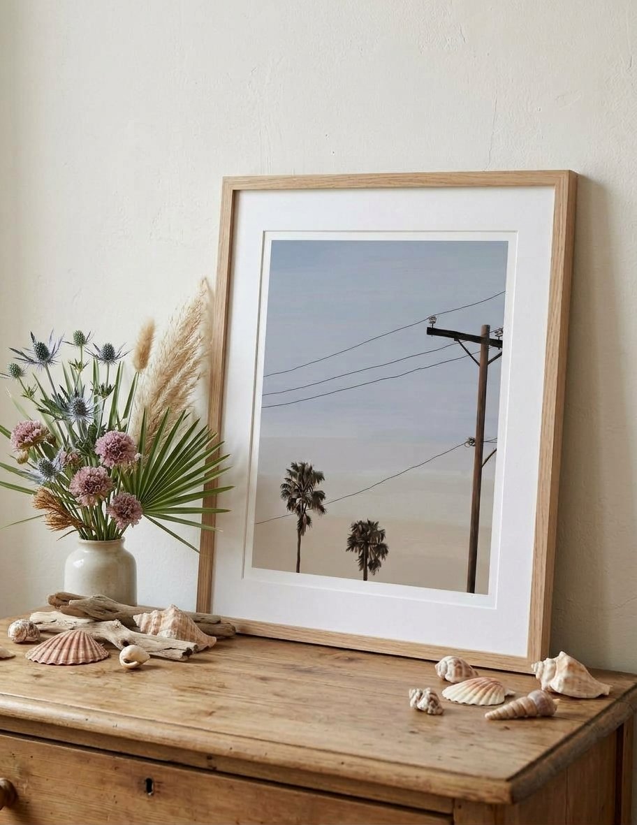 Moody Ocean Beach Palm Trees Art Print