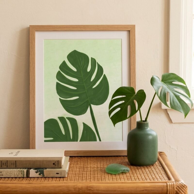 Green Monstera Leaf Art Print