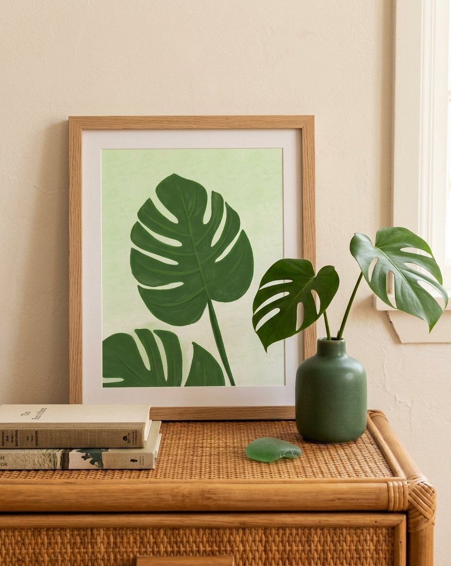 Green Monstera Leaf Art Print
