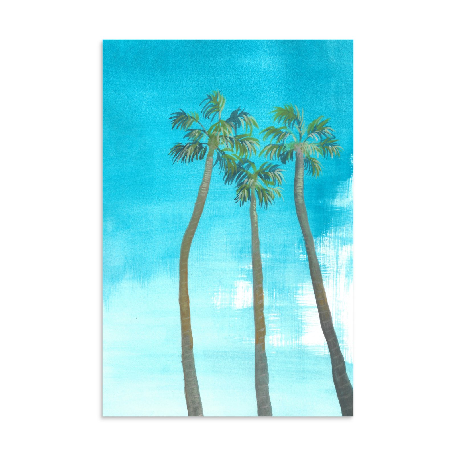 Three Palms on Blue Wall Art | High-Quality Coastal Gouache Fine Art Print - Image 2